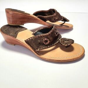 Jack Rogers Palm Beach Metallic Leather Mid Wedge Slip-On Thong Sandals 6.5